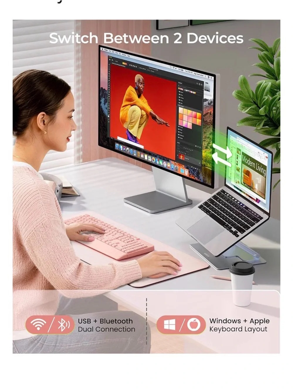 SEENDA Pink Wireless Keyboard & Mouse Set
